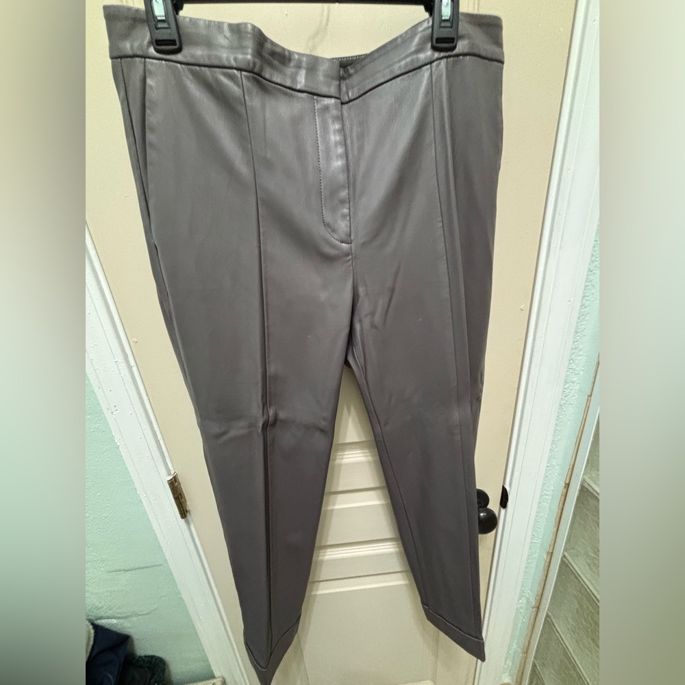 Ann Taylor Elegant Gray Faux Leather Cuffed Pants